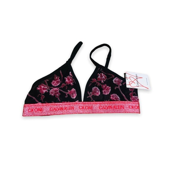 Calvin Klein Women's CK One Unlined Rose-Print Triangle Bralette - Small - Picture 1 of 2
